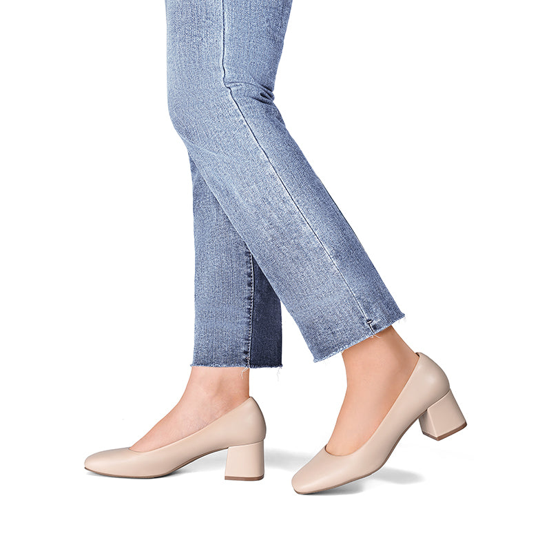 Damskie Buty DREAM PAIRS Uniwersalne Czółenka na Słupku Szeroki Obcas - Beżowe