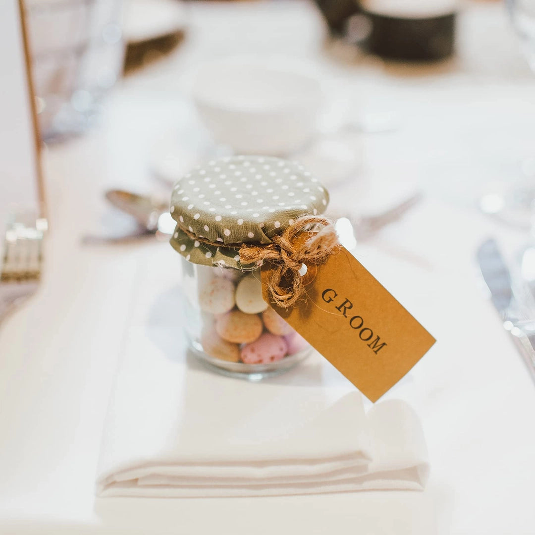 Mini słoiczki szklane 30 ml z etykietami i sznurkiem – zestaw 60 szt. dekoracyjnych Drugie zdjęcie produktu