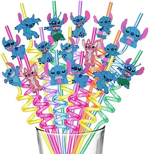 Wielorazowe Słomki Plastikowe Stitch Imprezowe Na Imprezę Komplet 16 szt. Słomek