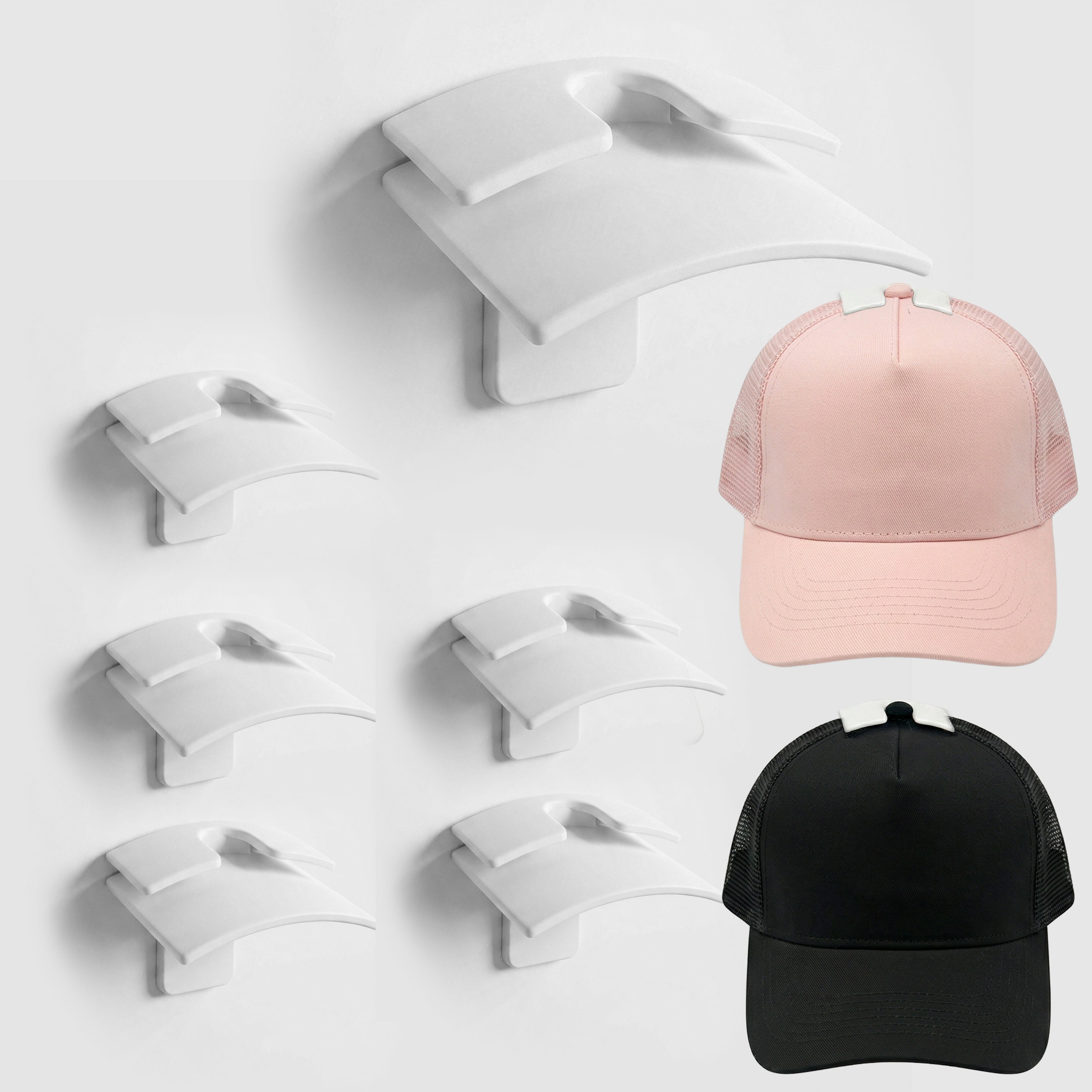 Wieszaki Haczyki na czapki z daszkiem 6 szt. biały uchwyty na ścianę Samoprzylepne Główne zdjęcie produktu