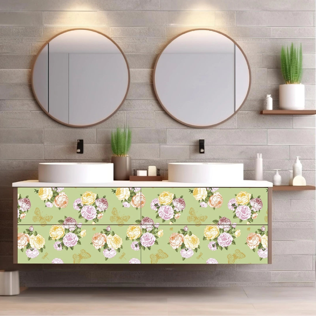 Tapeta i naklejka meblowa zielone tło róże vintage motyle samoprzylepna 40 x 600 cm Drugie zdjęcie produktu