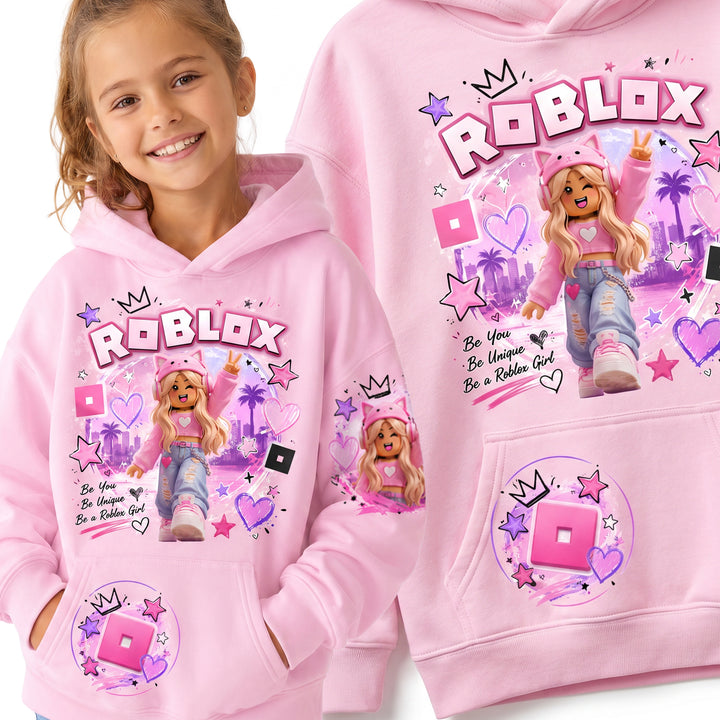 Bawełniana Bluza dziecięca Roblox Różowa dla Dziewczynki z kapturem dla graczy