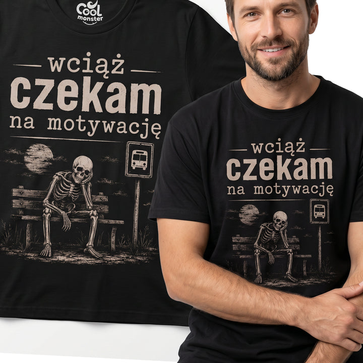 Koszulka Męska T-Shirt Prezent Dla Taty Chłopaka "Wciąż Czekam na Motywację"