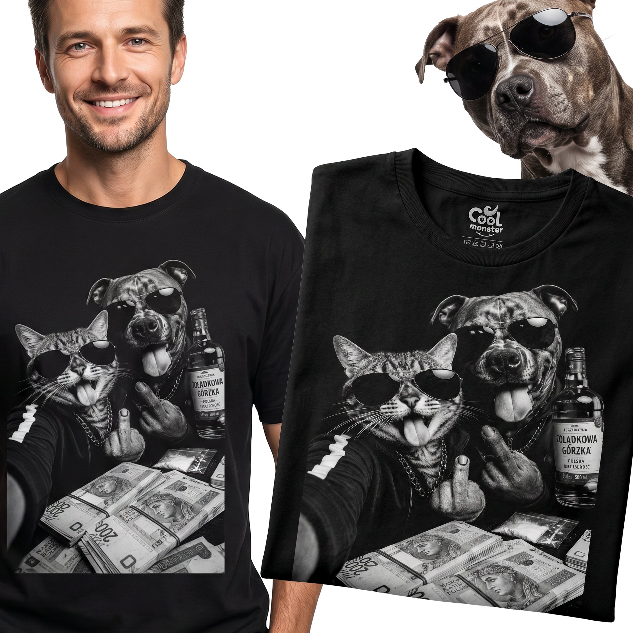 Koszulka Męska T-Shirt Prezent Kot i Pies Mafia Śmieszna koszulka MEM
