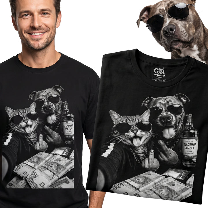 Koszulka Męska T-Shirt Prezent Kot i Pies Mafia Śmieszna koszulka MEM