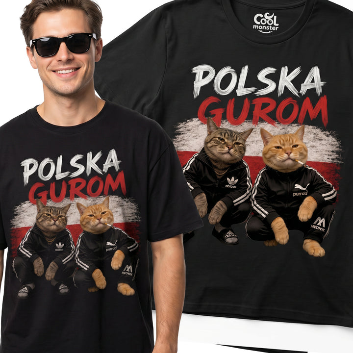 Koszulka Męska T-Shirt Prezent KOTY Napis POLSKA GUROM MEM Śmieszna Koszulka Patriotyczna 26_51