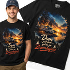 Koszulka Męska Bawełniana T-Shirt z Kamperem Do Podróży "Dom Jest tam Gdzie go Zaparkujesz"