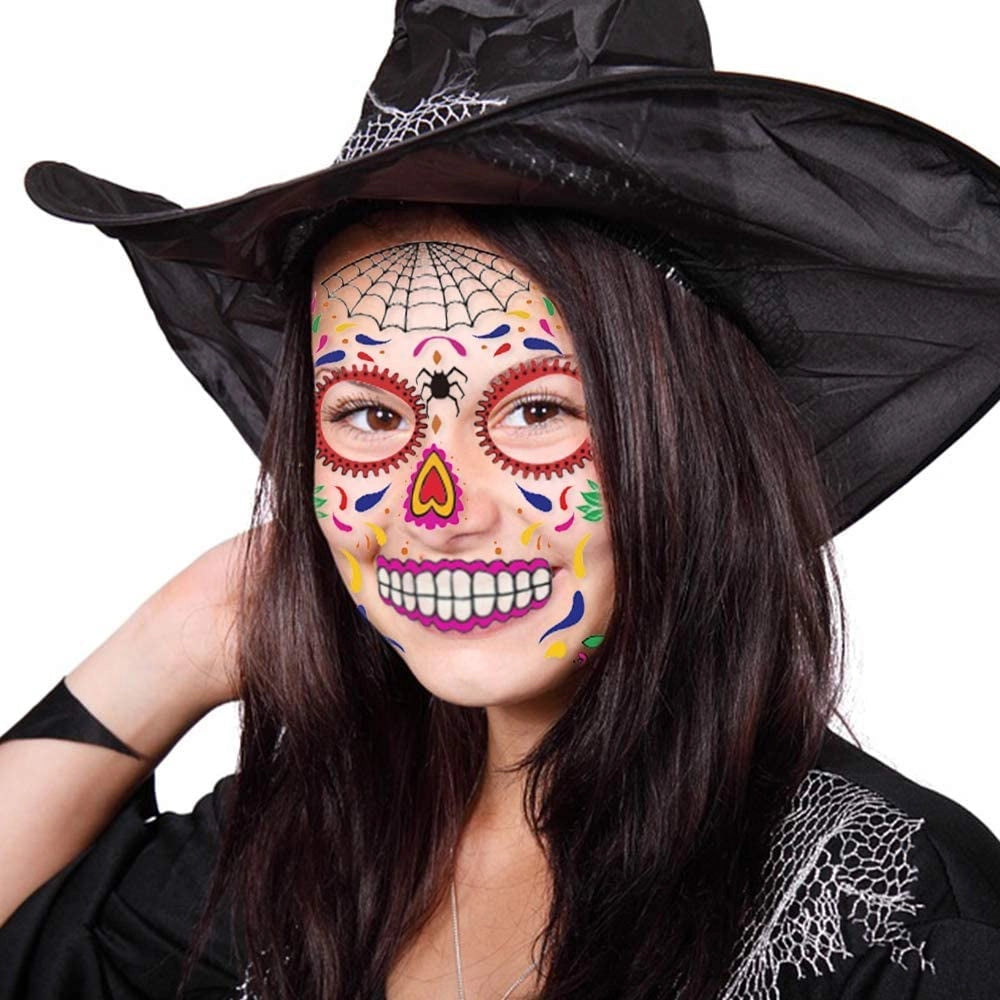 Naklejki na twarz Halloween Cukrowa Czaszka zestaw 9 arkuszy Día de los Muertos