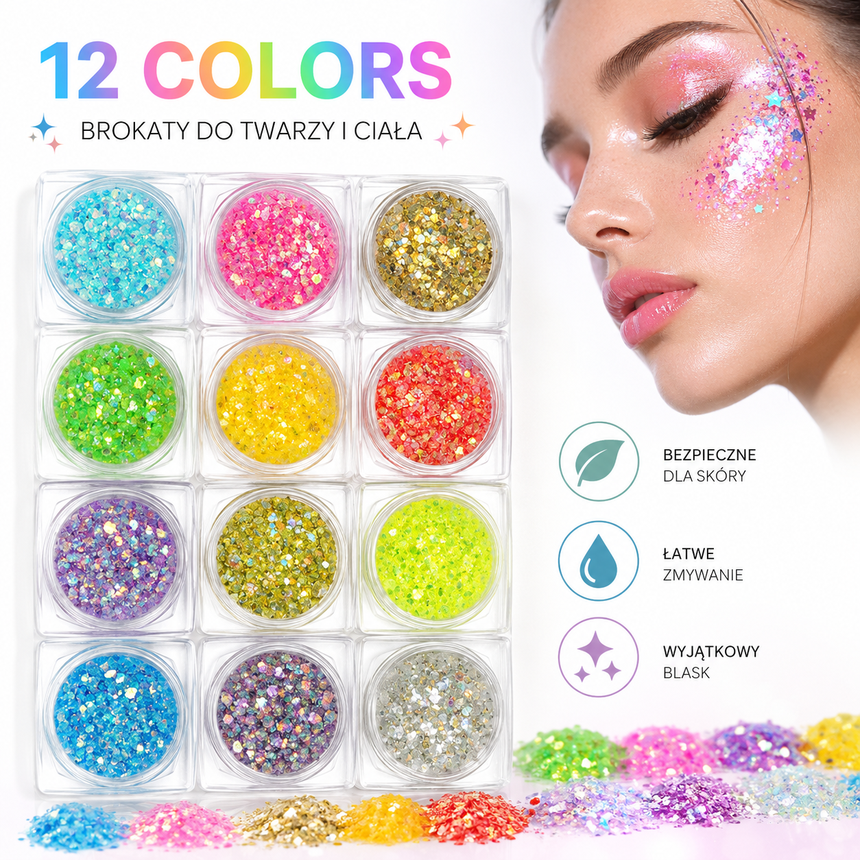 Brokat Żelowy świecący w ciemności do twarzy makijażu 12 kolorów UV LED Glow
