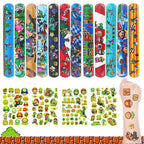 Zestaw bransoletek slap i tatuaży wodnych Mario – 12 opasek +4 arkusze tatuaży