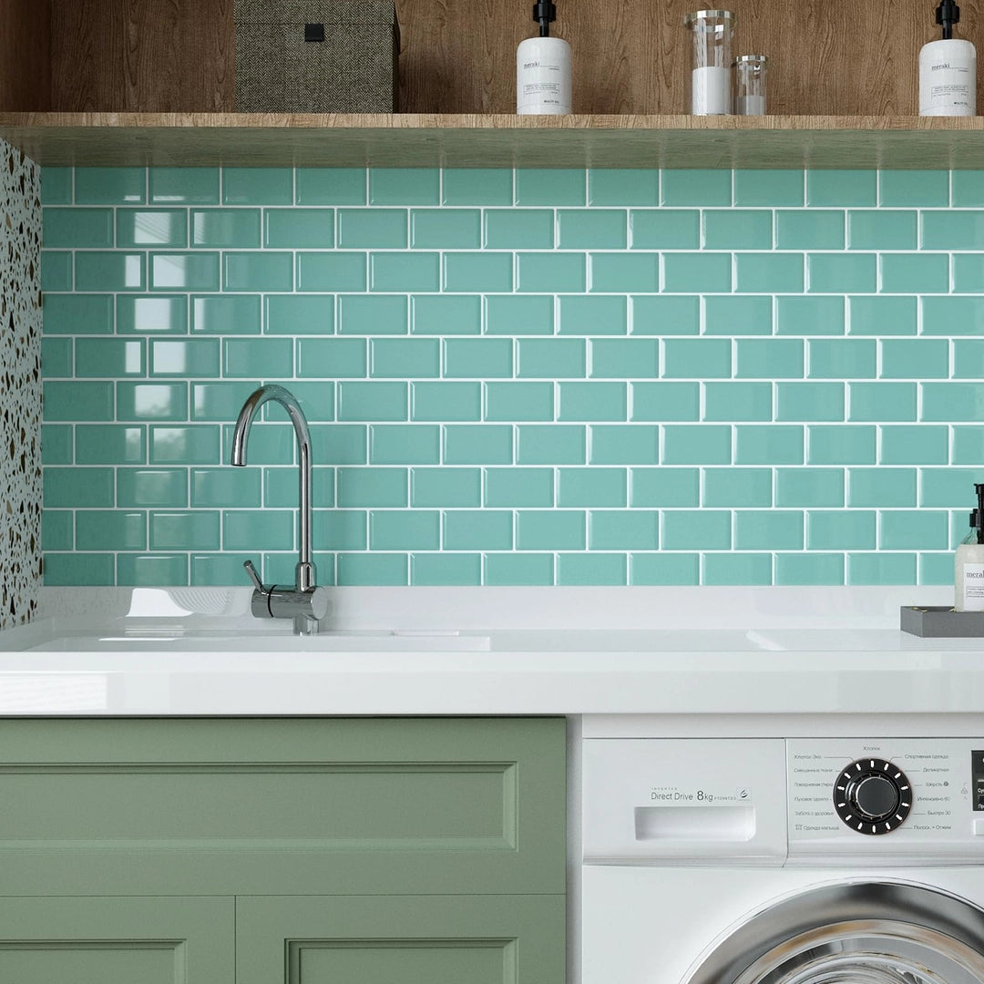 Samoprzylepne płytki ścienne 3D miętowe cegiełki do kuchni i łazienki Główne zdjęcie produktu