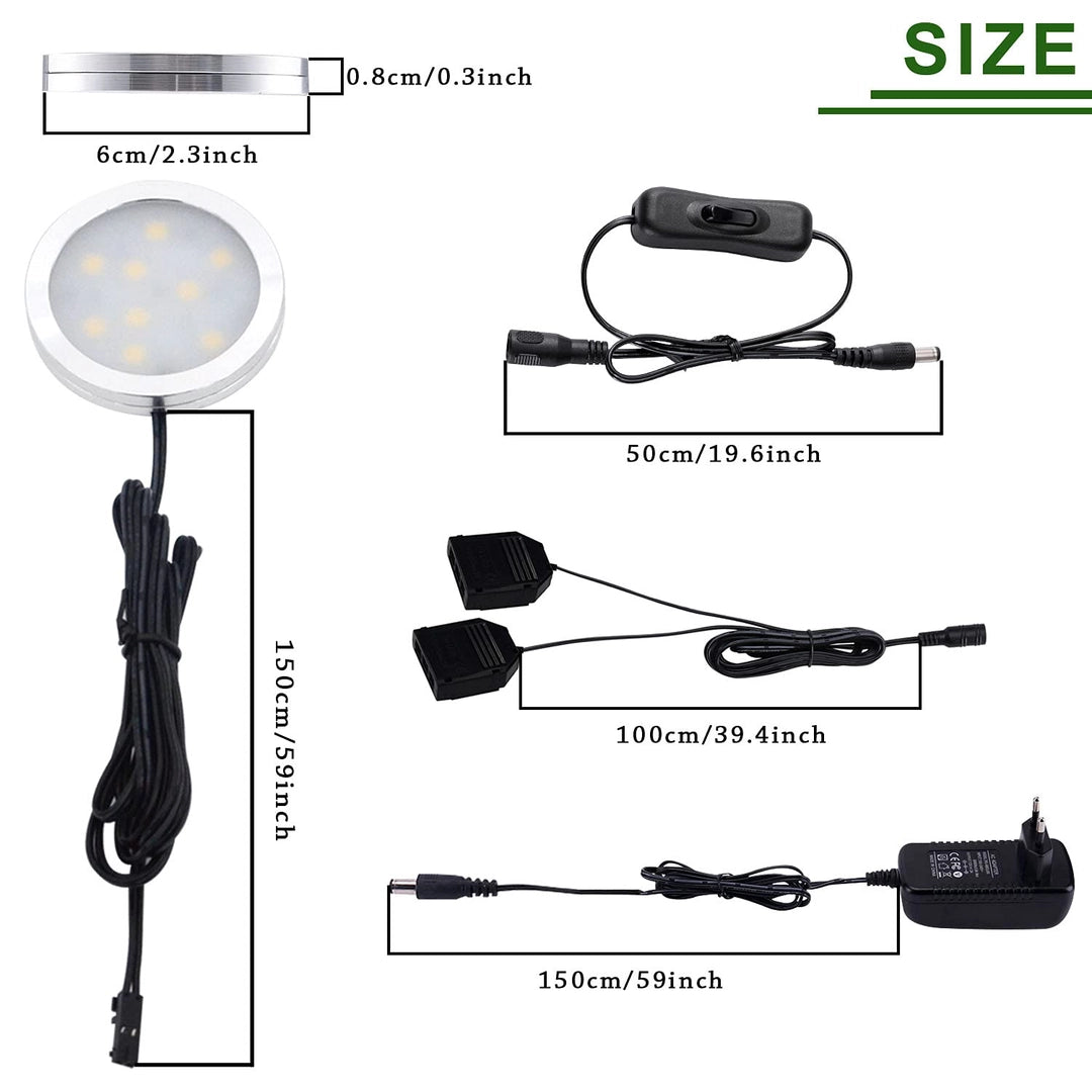 Zestaw 6 lampek LED podszafkowych 12V ciepła barwa montaż taśma/śruby
