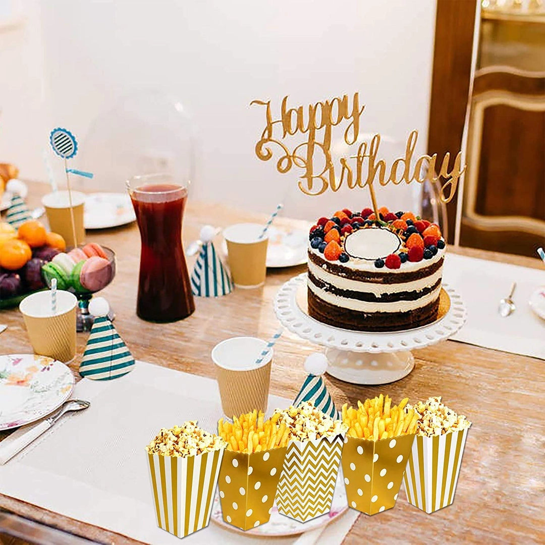 Pudełka na popcorn złote a skromne papierowe 36 szt. dekoracyjne na imprezy