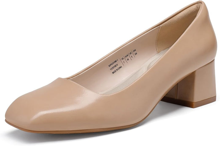 Damskie Buty DREAM PAIRS Uniwersalne Czółenka na Słupku Szeroki Obcas - Beżowe
