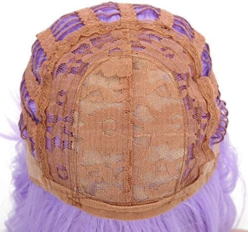 Peruka Fioletowa Krótkie Włosy Do Ramion Pastelowy Fiolet Cosplay