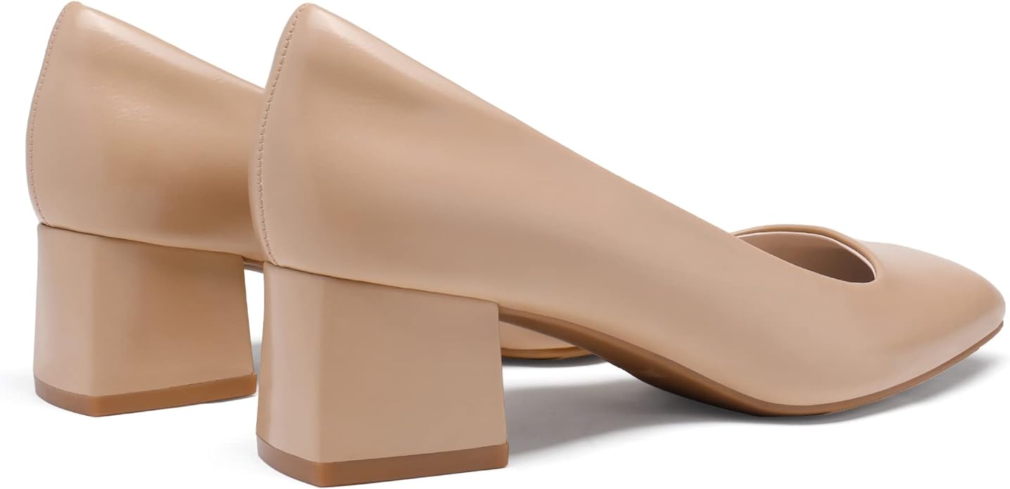 Damskie Buty DREAM PAIRS Uniwersalne Czółenka na Słupku Szeroki Obcas - Beżowe