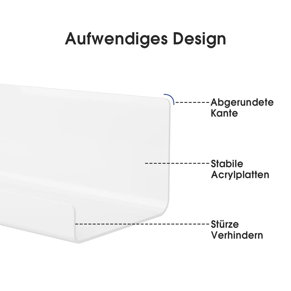 Wisząc Półka Akrylowa BEZ WIERCENIA przyklejana BIAŁA - ZESTAW DWÓCH PÓŁEK 32CM
