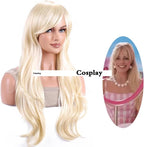 Peruka Blond Bardzo Jasna z Grzywką długie proste włosy 70cm Naturalnie wyglądająca