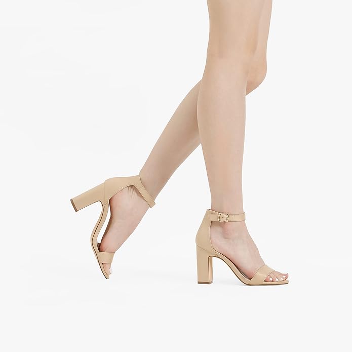 Damskie Buty DREAM PAIRS Letnie Sandały na Obcasie Szeroki Wysoki Obcas - Beżowe