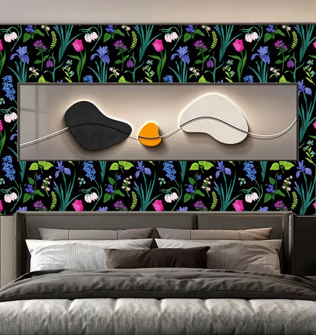 Naklejka meblowa i ścienna kwiaty vintage czarny tło 40 x 300 cm samoprzylepna
