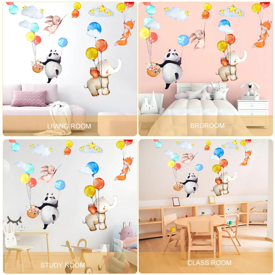 Naklejki na ścianę dla dzieci zwierzątka z balonami 80x39 cm do pokoju malucha