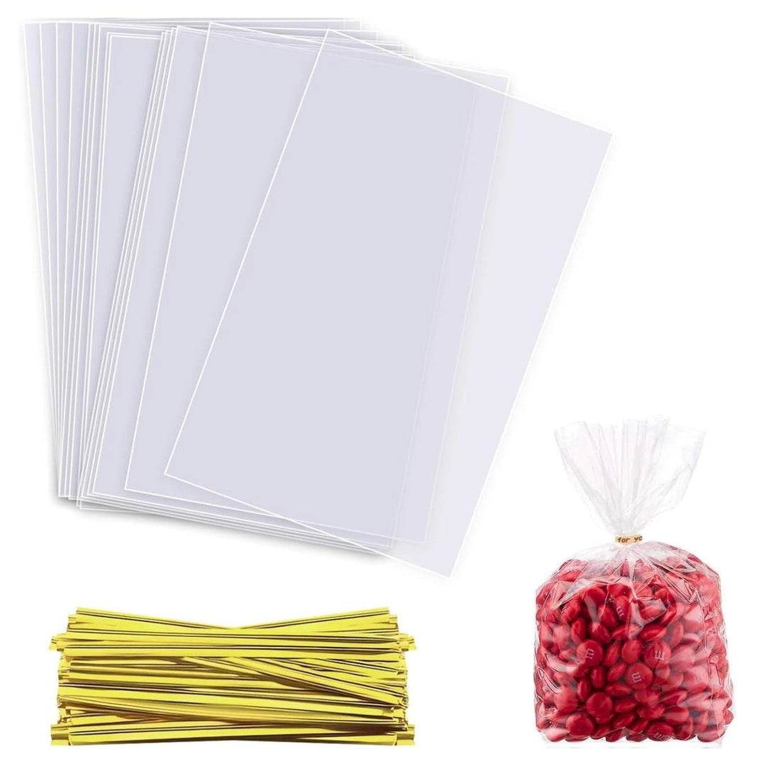 Foliowe woreczki celofanowe 15x25 cm 100 szt. + 110 złotych tasiemek do pakowania Drugie zdjęcie produktu