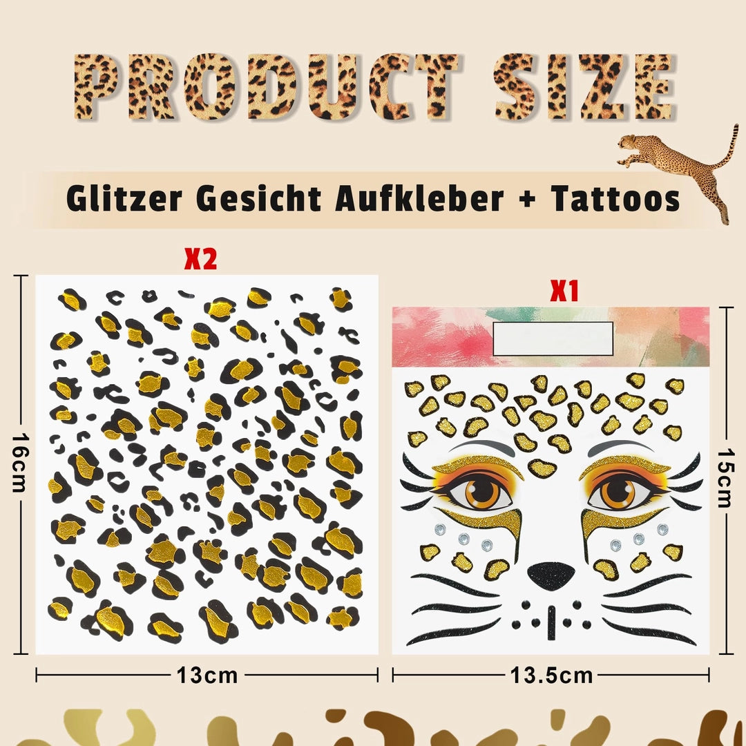 Tatuaże brokatowe naklejki twarz cętki pantery na imprezę Dla Dzieci i Dorosłych Drugie zdjęcie produktu
