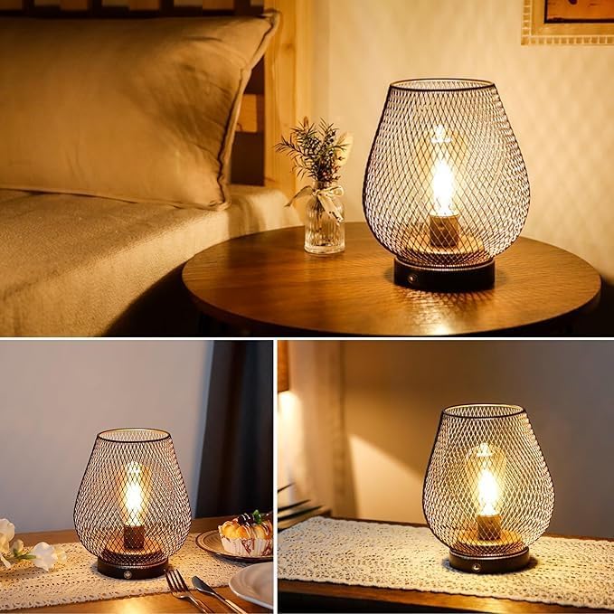 Bezprzewodowa lampkaa stołowa LED Ładowalna USB Metalowa Klatka z Żarówką - ZESTAW 2 Drugie zdjęcie produktu