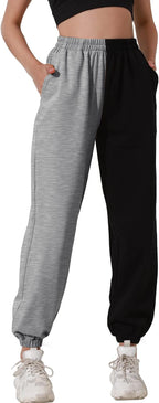 Spodnie Dresowe Damskie Ocieplane Czarno Szare Dwukolorowe Dresy typu Baggy