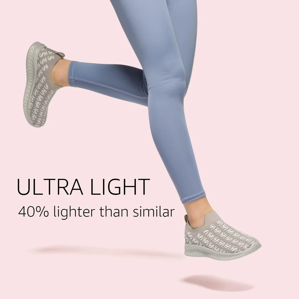 Damskie Sneakersy Ultra Lekkie Sportowe Miękkie z Materiału Skarpety Slippers - Beżowe