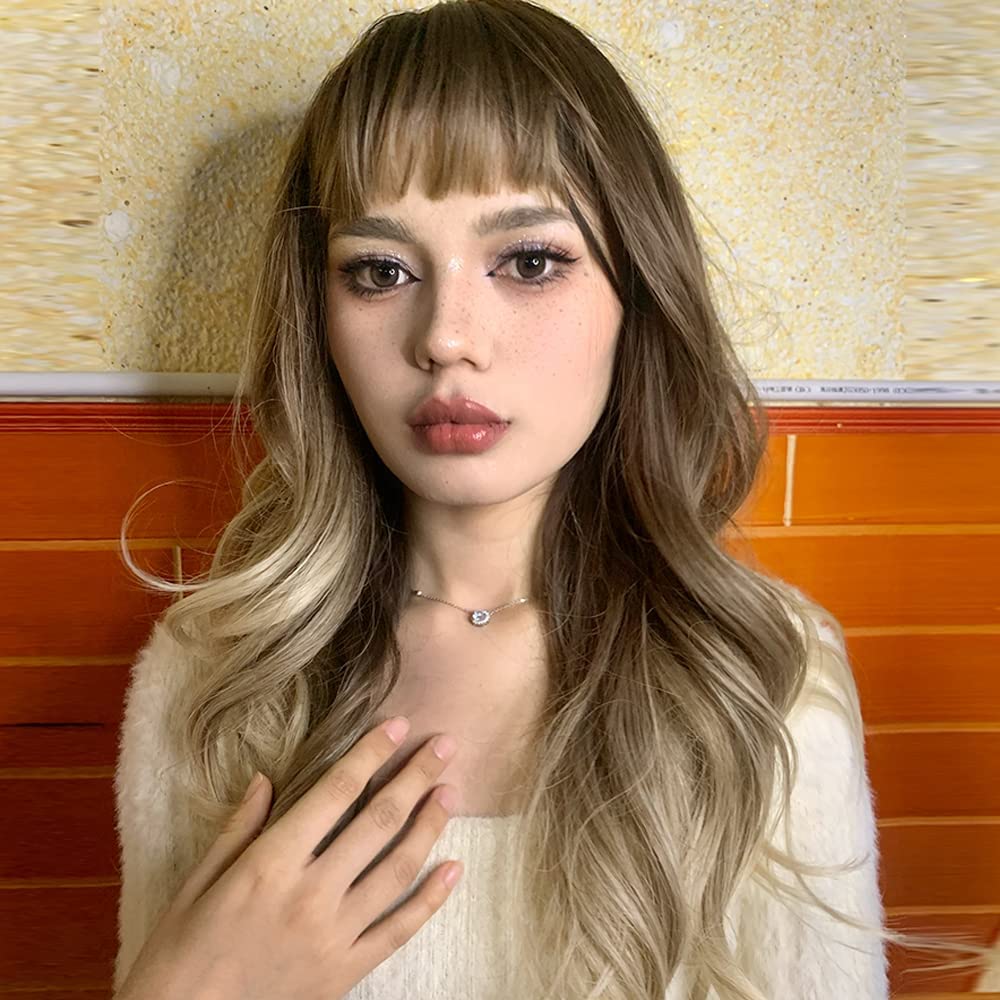 Peruka Naturalny Blond Kręcone Włosy Za Ramiona z Grzywką i Odrostem