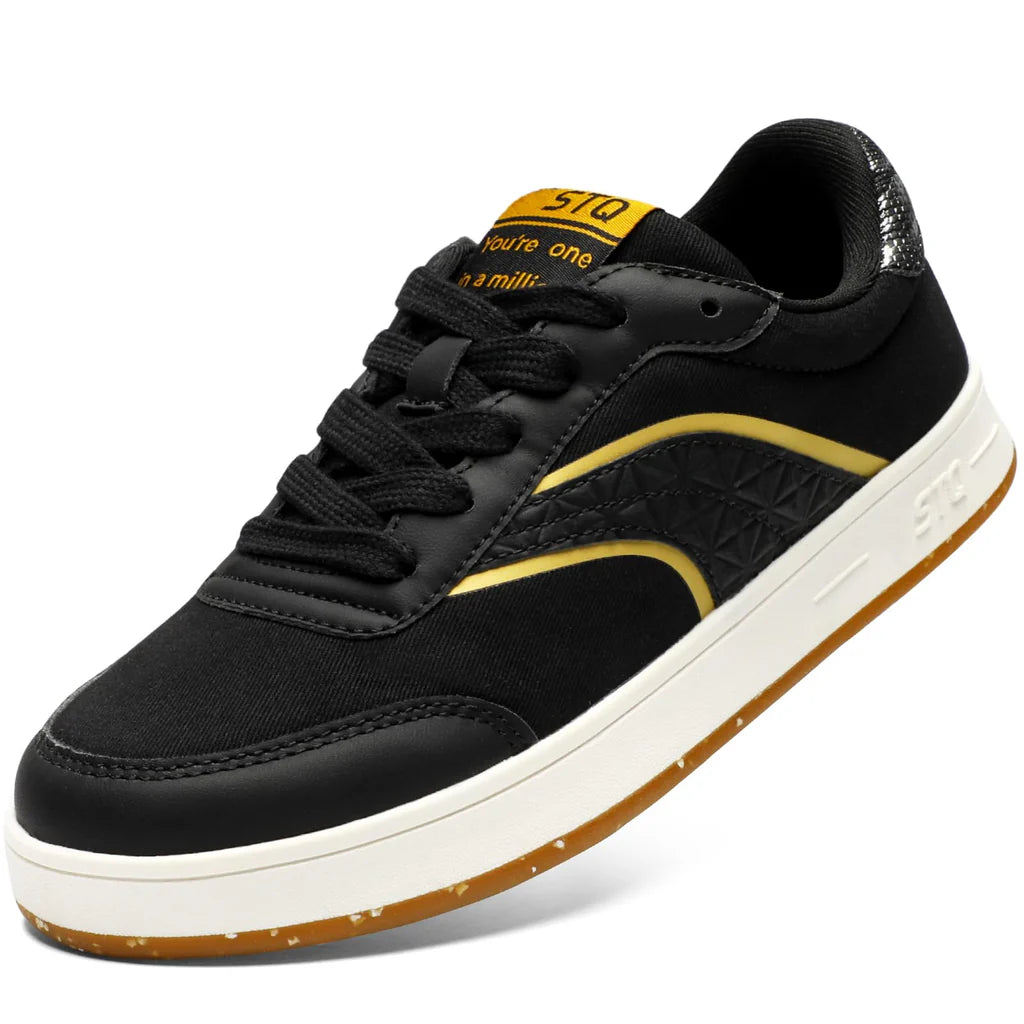 Damskie Sneakersy Lekkie Sportowe eleganckie z elementem z eko-skóry - Czarno-Złote