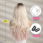 Peruka Blond Jasna z Pastelowymi Różowymi Pasemkami długie proste włosy 70cm Naturalnie wyglądająca