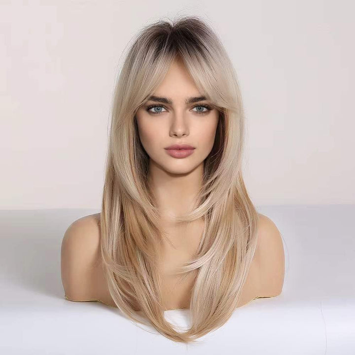 Długa Peruka Jasny Blond Długie Włosy z Odrostem jak Prawdziwe Komfortowa