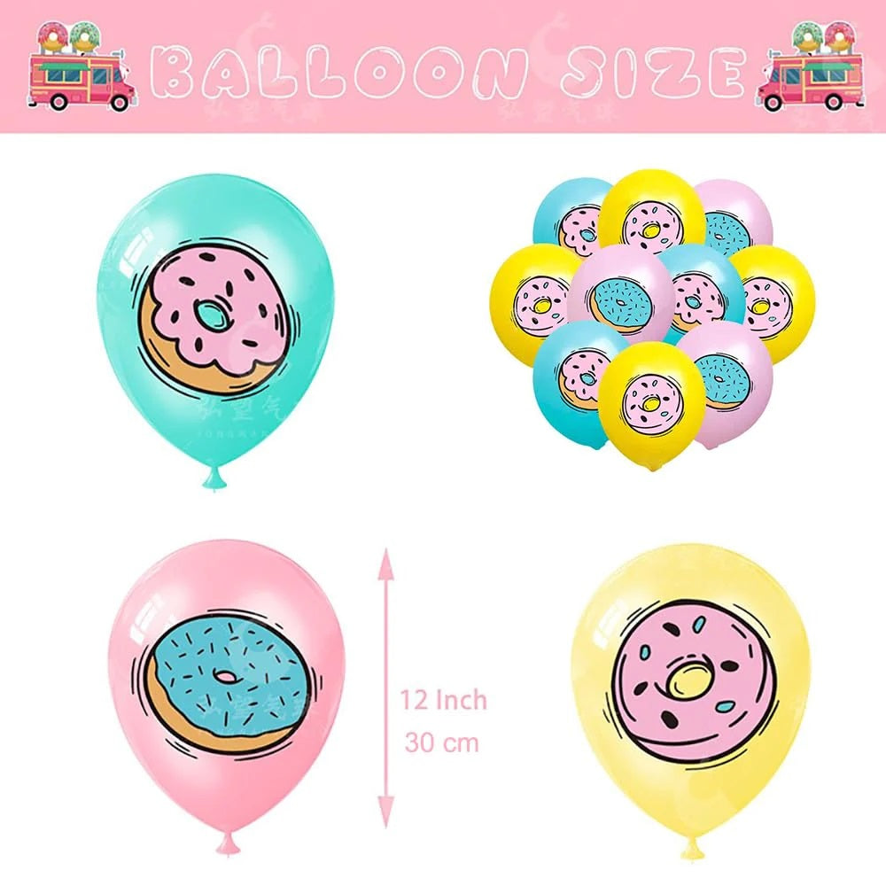 Zestaw Urodzinowych Balonów Balony Foliowe Lateksowe Komplet Kolorowe Donuty