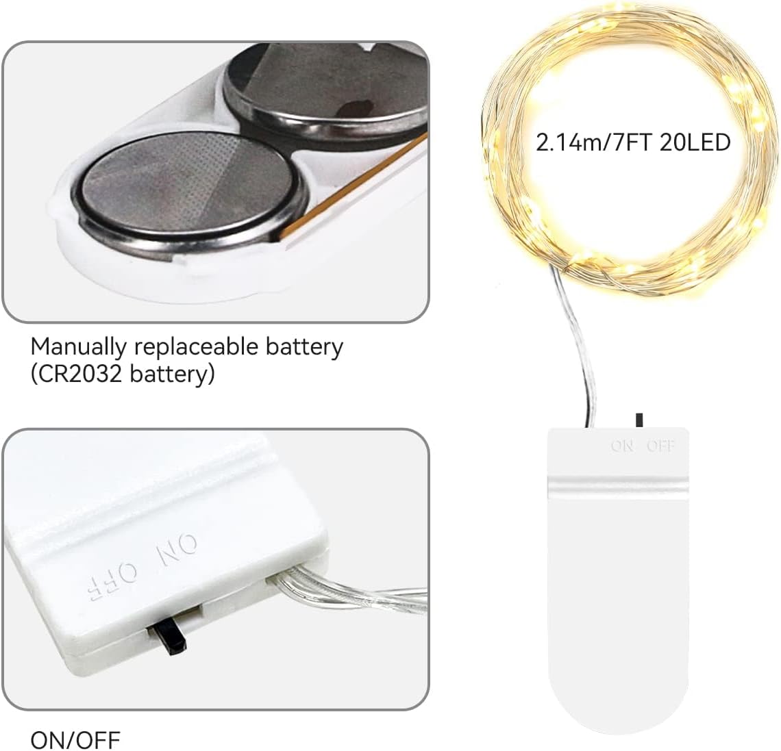 Lampki LED na Druciku mini 2m Łańcuch świetlny 20 diod ozdobne BATERIE W ZESTAWIE