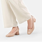 Damskie Buty DREAM PAIRS Uniwersalne Czółenka na Słupku Szeroki Obcas - Beżowe