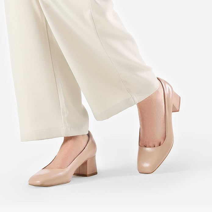 Damskie Buty DREAM PAIRS Uniwersalne Czółenka na Słupku Szeroki Obcas - Beżowe