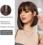 Peruka Krótki Bob Coplay Brązowe Proste włosy z grzywką do Ramion