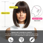 Peruka Krótki Bob Coplay Brązowe Proste włosy z grzywką do Ramion