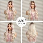 Peruka Blond Jasna z Pastelowymi Różowymi Pasemkami długie proste włosy 70cm Naturalnie wyglądająca