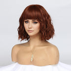 Peruka Krótki Bob Coplay Rudy Miedziany Kręcone włosy z grzywką do Ramion