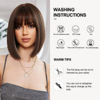 Peruka Krótki Bob Coplay Brązowe Proste włosy z grzywką do Ramion