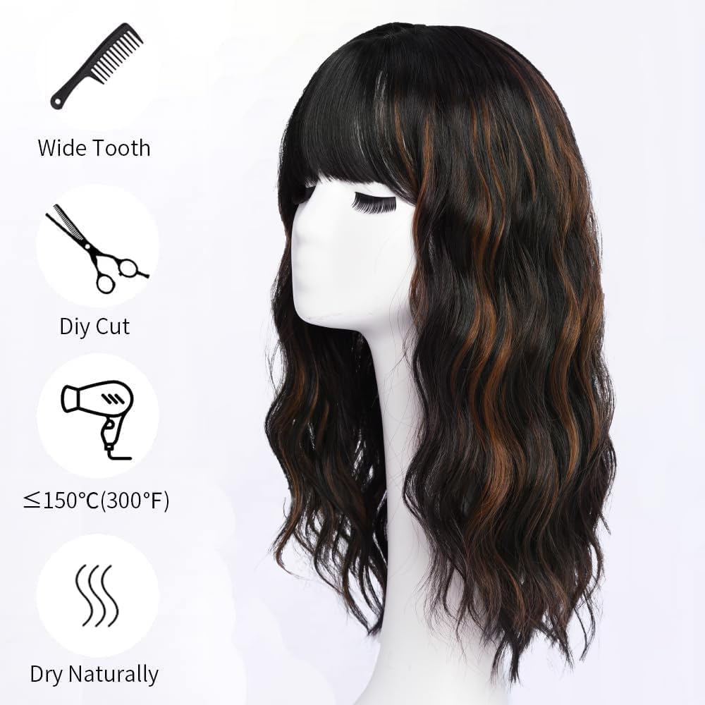 Peruka Brązowe Kręcone Włosy Do Ramion Naturalne Blond Pasemka Cosplay