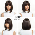 Peruka Krótki Bob Coplay Brązowe Proste włosy z grzywką do Ramion