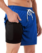 Spodenki Męskie Kąpielowe 2w1 Kąpielówki z Podszewką Kompresyjną  - Niebieskie