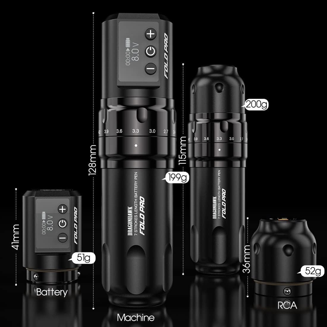 Dragonhawk Fold Pro 2xBATERIE Regulowany Skok maszynka do tatuowania Tatuażu
