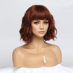 Peruka Krótki Bob Coplay Rudy Miedziany Kręcone włosy z grzywką do Ramion