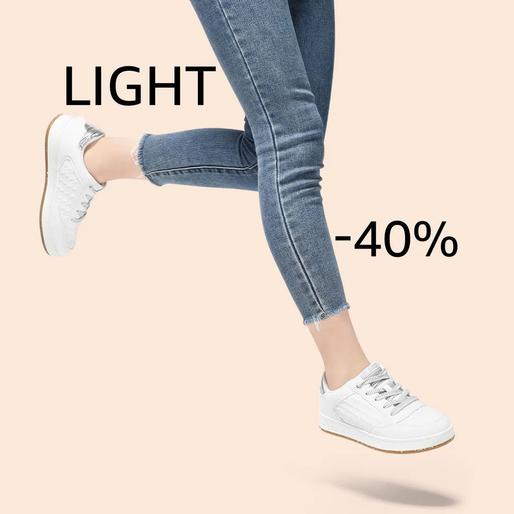 Damskie Sneakersy Lekkie Sportowe ELEGANCKIE z elementem z eko-skóry - Biało-Srebrne