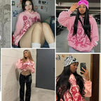 Bluza Damska Młodzieżowa Oversize z Kapturem Graffitti Streetwear - Różowa